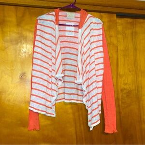 Hooded Drape Front Cardi Striped Sweater